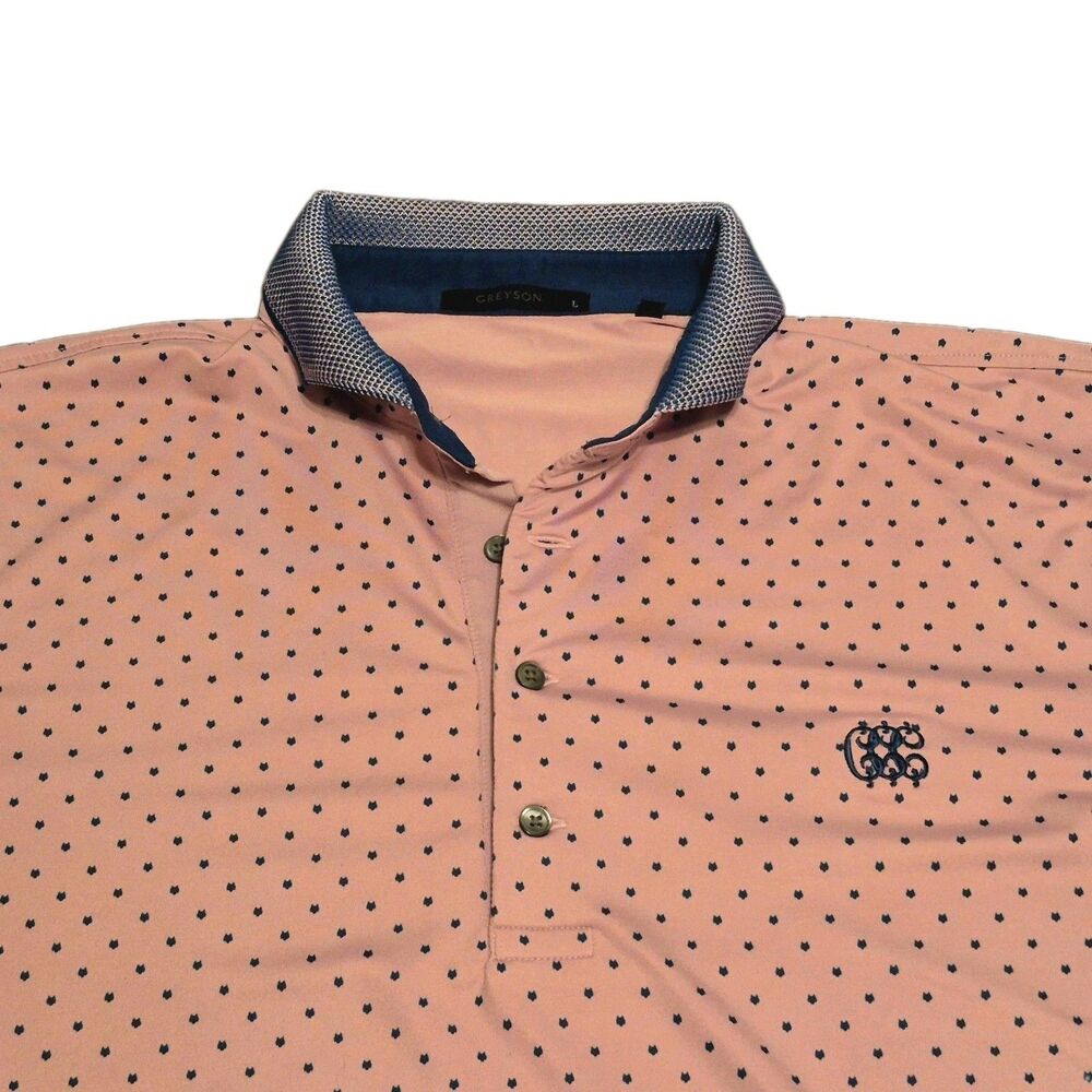 Greyson Polo Shirt Men Size Large Pink All Over Wolf Print Golf Course Logo